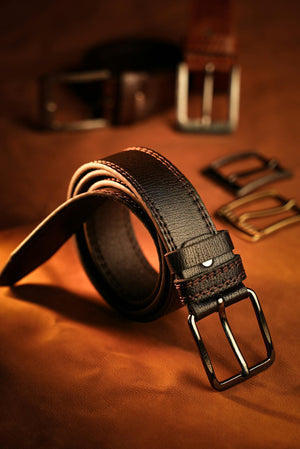 Steel-Buckle Leather Belt