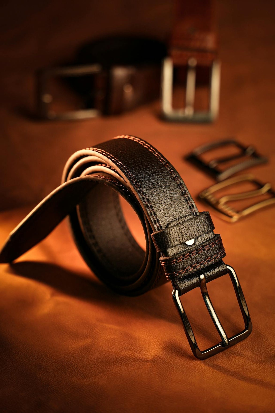 Steel-Buckle Leather Belt